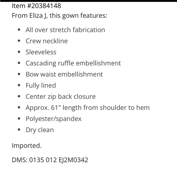 NWT: Eliza. J Stretch Crew Neck Sleeveless Cascading Ruffle Bow Gown - Picture 16 of 16